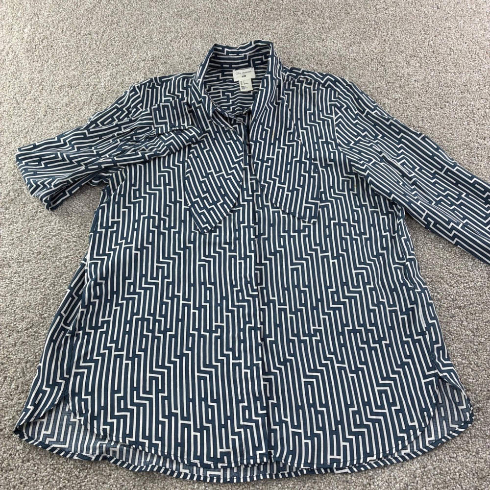 H&M GP J Baker Geometric Print Long Sleeve Button Up Shirt Top Women US 4 Career
